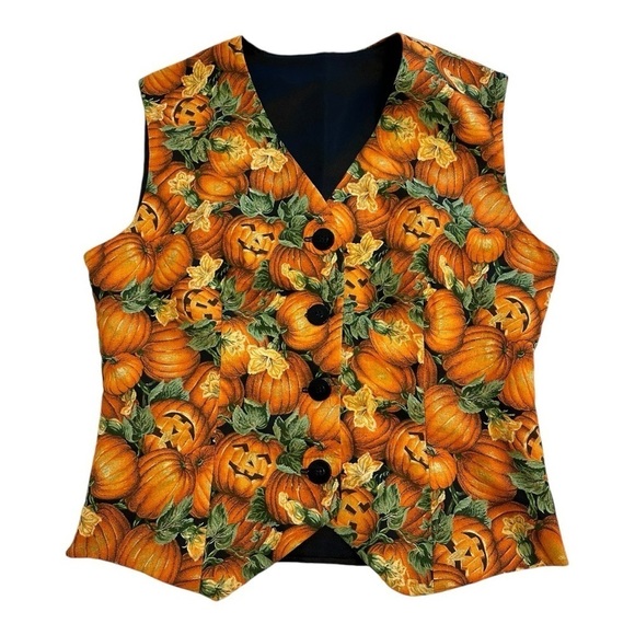 Halloween Jack-O-Lantern & Pumpkin Fall Vest - Size Small / Medium - Picture 2 of 8